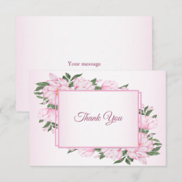 Tarjeta De Agradecimiento Fiesta de Boda Elegante Hojas Verdes Florales Rosa