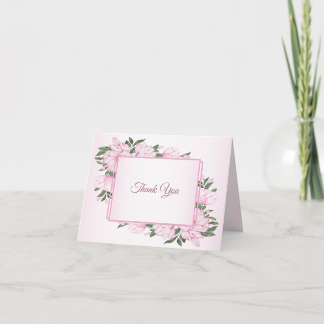 Tarjeta De Agradecimiento Fiesta de Boda Elegante Hojas Verdes Florales Rosa (Anverso)