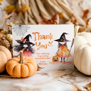Tarjeta De Agradecimiento Fiesta de bruja linda Halloween cumpleaños gracias