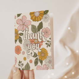 Tarjeta De Agradecimiento Fiesta de Chicas Florales Vintage de Retro Groovy