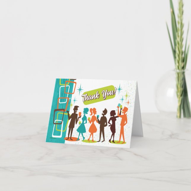 Tarjeta De Agradecimiento Fiesta de Compromiso de Cócteles Modernos de Mitad (Anverso)
