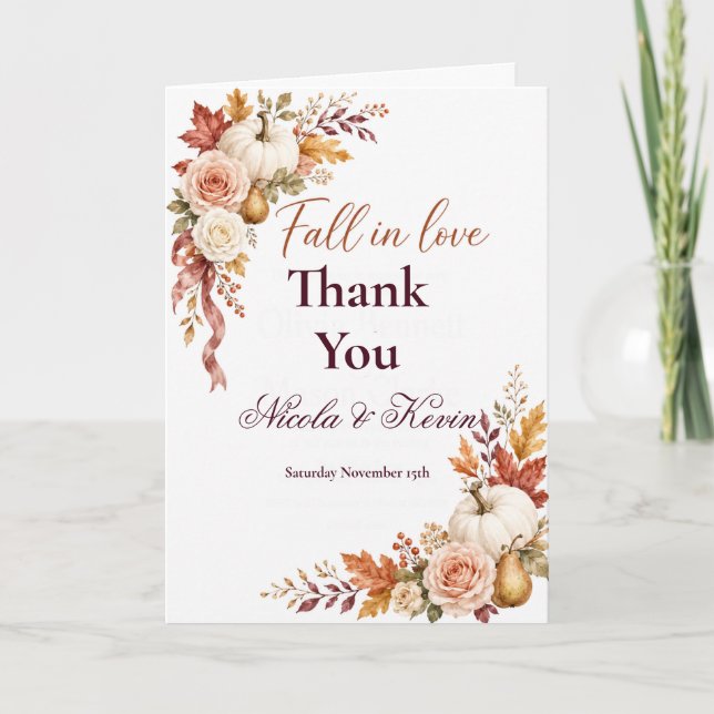 Tarjeta De Agradecimiento Fiesta de compromiso de otoño enamorada (Anverso)