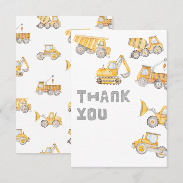 Tarjeta De Agradecimiento Fiesta de Construcción en Blanco Gracias Cartas (Anverso / Reverso)