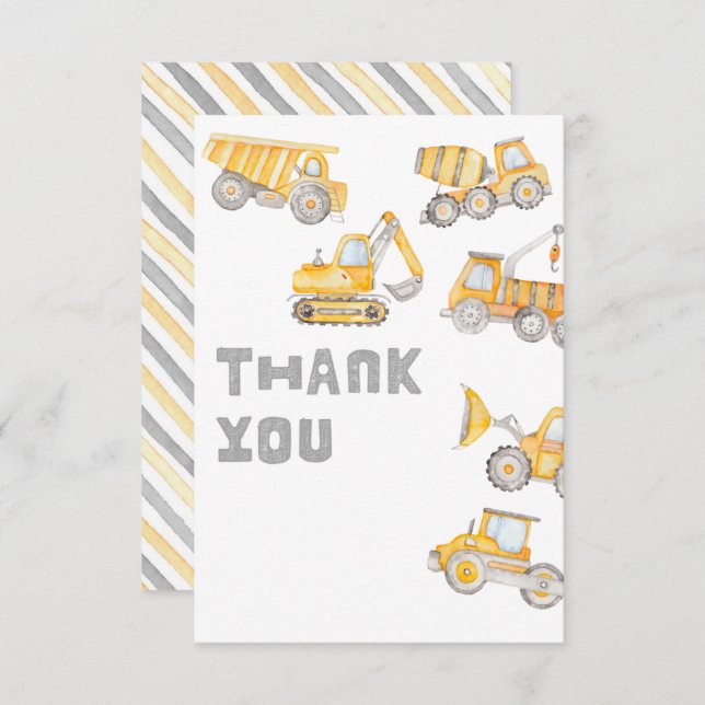 Tarjeta De Agradecimiento Fiesta de Construcción en Blanco Gracias Cartas (Anverso / Reverso)