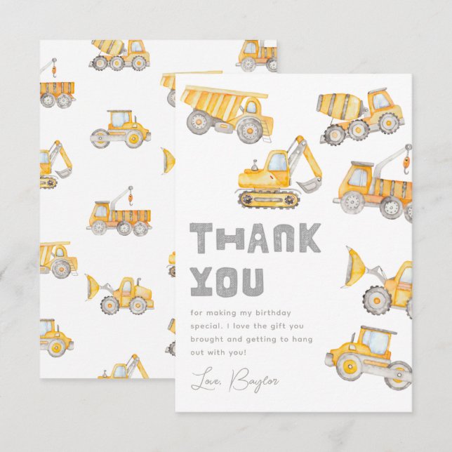 Tarjeta De Agradecimiento Fiesta de Construcción Gracias Cartas | Gracias (Anverso / Reverso)