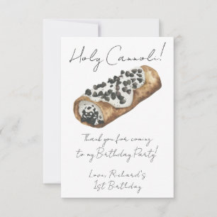 Tarjeta De Agradecimiento Fiesta de cumpleaños 1 año con Cannoli acuarela