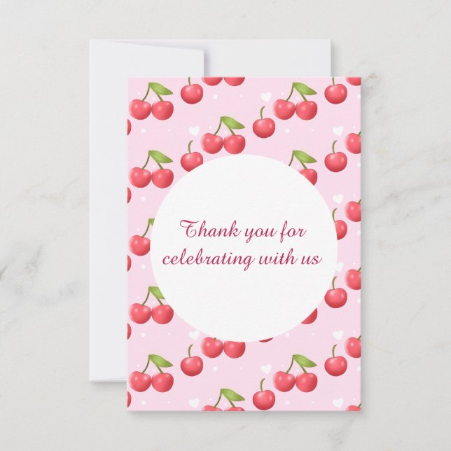 Tarjeta De Agradecimiento Fiesta de cumpleaños 1 Cute Cherry (Anverso)