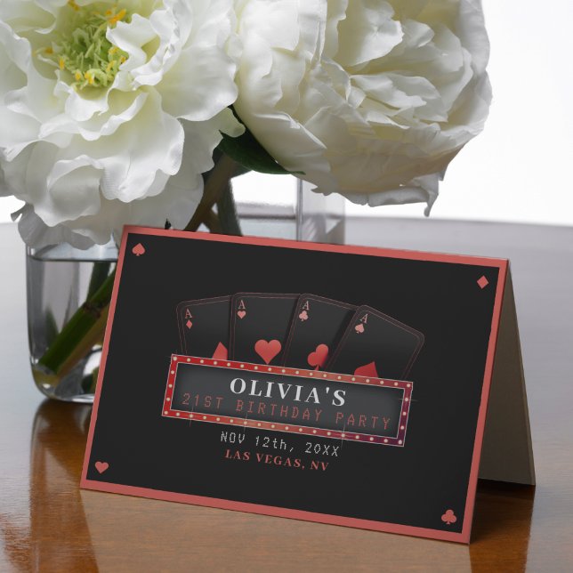 Tarjeta De Agradecimiento Fiesta de cumpleaños 21 Red & Black Aces (Poker Aces Red & Black 21st Birthday Party Thank You Card
)