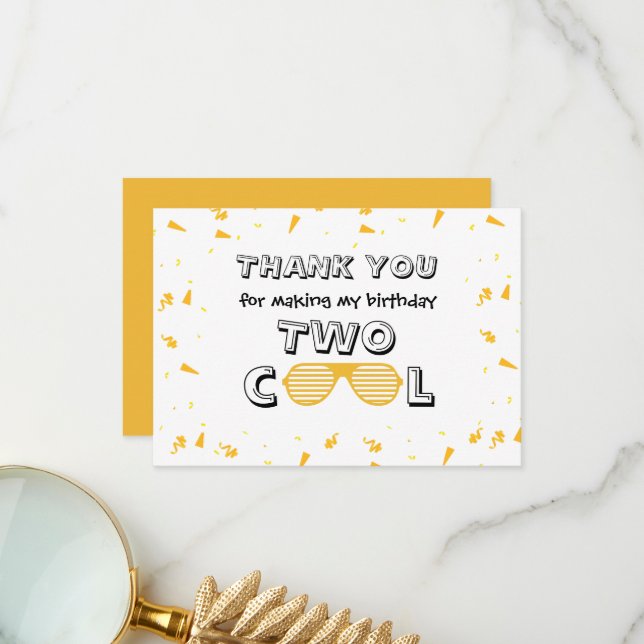 Tarjeta De Agradecimiento Fiesta de cumpleaños 2 de TWO Cool Sunglass (Anverso/Reverso In Situ)