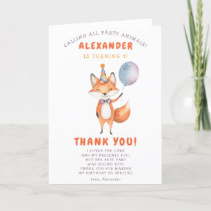 Tarjeta De Agradecimiento Fiesta de cumpleaños 3 de Fox Pequeña