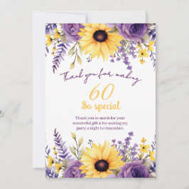 Tarjeta De Agradecimiento Fiesta de cumpleaños 60 de Purple floral
