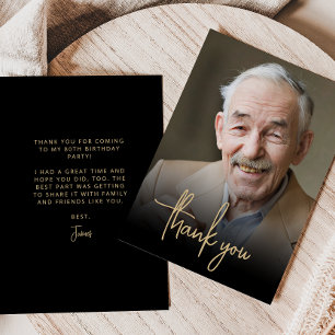 Tarjeta De Agradecimiento Fiesta de cumpleaños 80 personalizada con foto en 