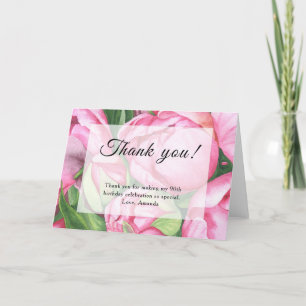 Tarjeta De Agradecimiento Fiesta de cumpleaños 90 de Peonías Rosas