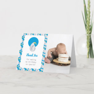 Tarjeta De Agradecimiento Fiesta de cumpleaños Albatros Azul y Blanco