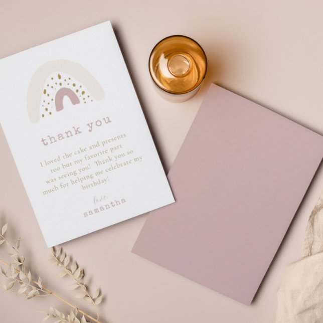 Tarjeta De Agradecimiento Fiesta de Cumpleaños Arcoíris Boho Rosa Purpura Pa (Subido por el creador)