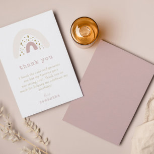 Tarjeta De Agradecimiento Fiesta de Cumpleaños Arcoíris Boho Rosa Purpúreo P