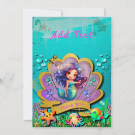 Tarjeta De Agradecimiento Fiesta de Cumpleaños Bajo El Mar y Sirena