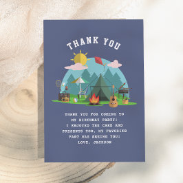 Tarjeta De Agradecimiento Fiesta de Cumpleaños Campamento de Niño Azul Moder