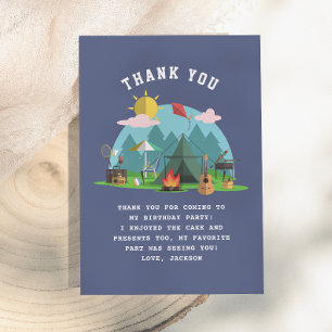 Tarjeta De Agradecimiento Fiesta de Cumpleaños Campamento de Niño Azul Moder