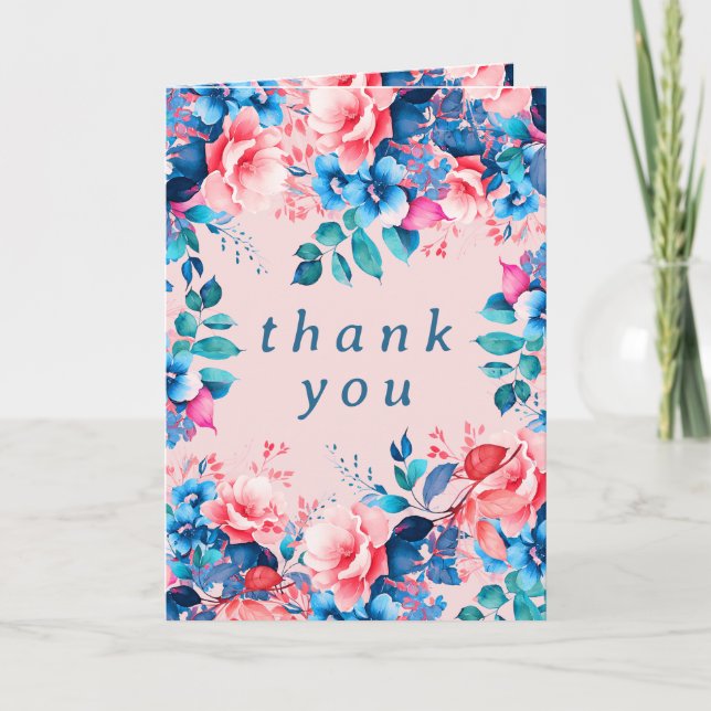 Tarjeta De Agradecimiento Fiesta de cumpleaños con acuarela Floral de acuare (Anverso)