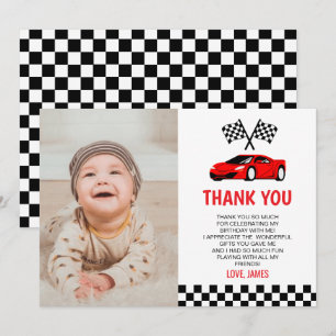 Tarjeta De Agradecimiento Fiesta de cumpleaños con coche de carreras azul pe