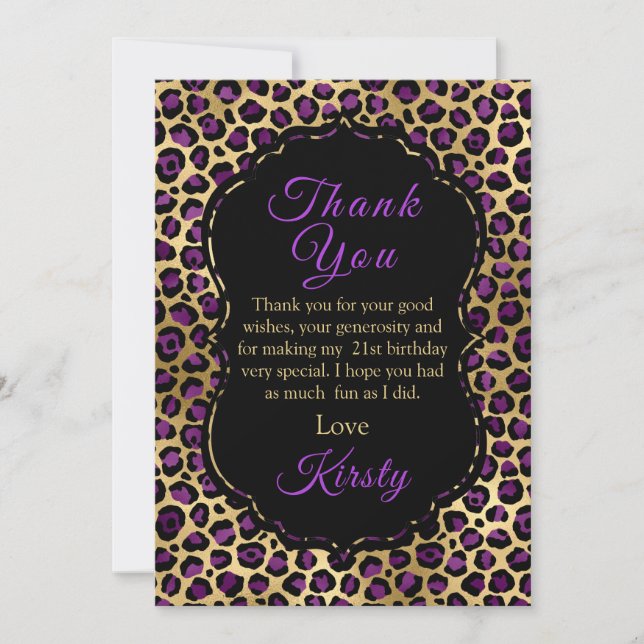 Tarjeta De Agradecimiento Fiesta de cumpleaños con estampado de leopardo dor (Anverso)
