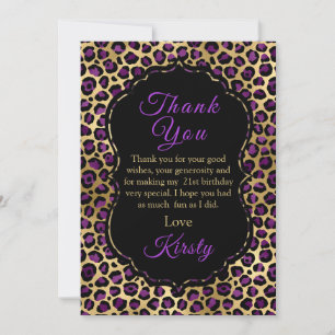 Tarjeta De Agradecimiento Fiesta de cumpleaños con estampado de leopardo dor