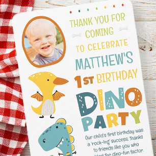 Tarjeta De Agradecimiento Fiesta de Cumpleaños con Foto de Niño con Dinosaur