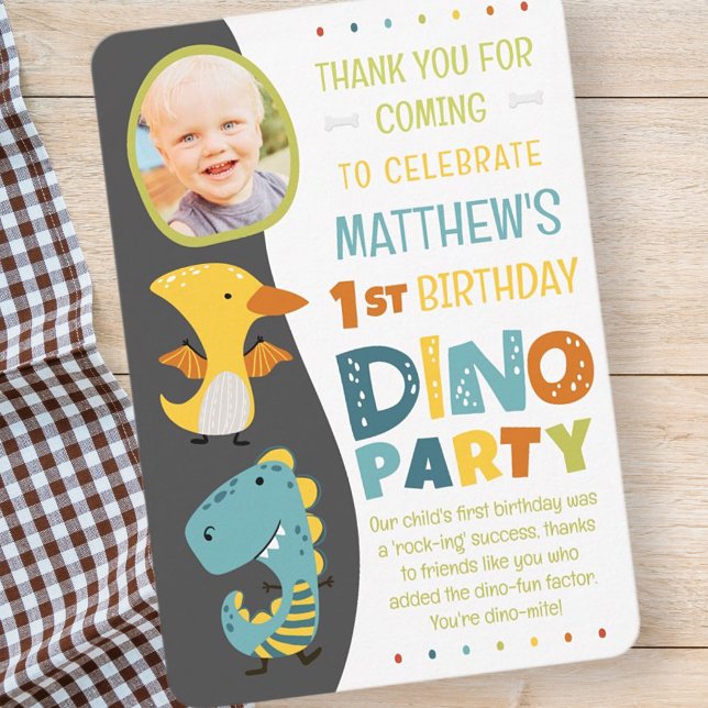 Tarjeta De Agradecimiento Fiesta de Cumpleaños con Foto de Niño con Dinosaur (Subido por el creador)