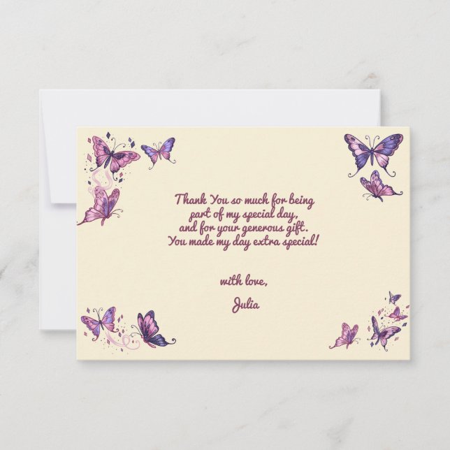 Tarjeta De Agradecimiento Fiesta de cumpleaños con mariposas (Anverso)