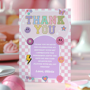 Tarjeta De Agradecimiento Fiesta de Cumpleaños con Parche Varsity Retro Prep