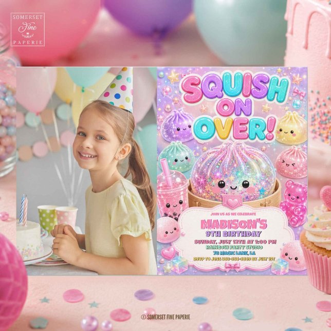 Tarjeta De Agradecimiento Fiesta de cumpleaños con Squishy Arcoíris Brillant (Glitter Rainbow Squishy Birthday Party Photo Thank You Card)