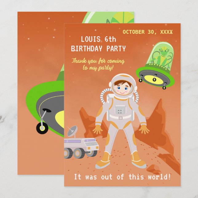 Tarjeta De Agradecimiento Fiesta de cumpleaños con temática masculina astron (Anverso / Reverso)