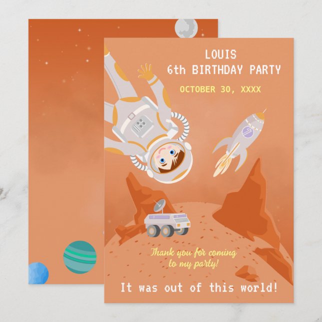 Tarjeta De Agradecimiento Fiesta de cumpleaños con temática masculina astron (Anverso / Reverso)