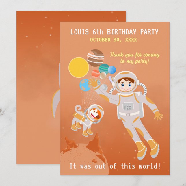 Tarjeta De Agradecimiento Fiesta de cumpleaños con temática masculina astron (Anverso / Reverso)