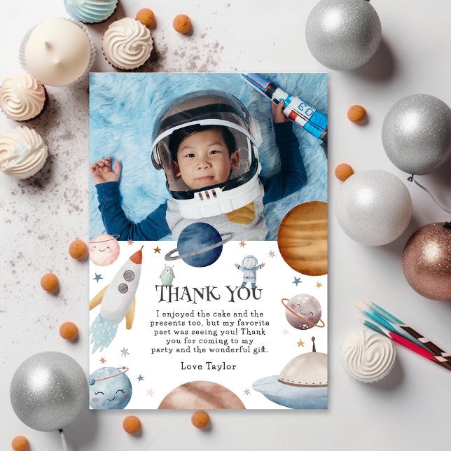 Tarjeta De Agradecimiento Fiesta de Cumpleaños de Acuarela Espacial para Niñ (Subido por el creador)