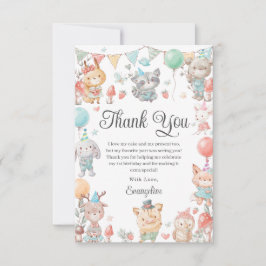 Tarjeta De Agradecimiento Fiesta de Cumpleaños de Animales del Bosque Colori
