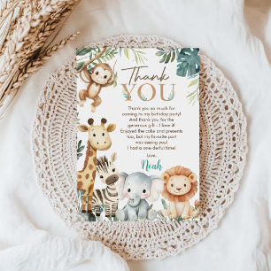 Tarjeta De Agradecimiento Fiesta de cumpleaños de animales salvajes de safar