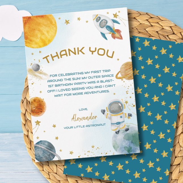 Tarjeta De Agradecimiento Fiesta de Cumpleaños de Astronauta en el Espacio E (Subido por el creador)