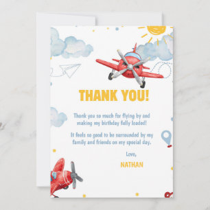 Tarjeta De Agradecimiento Fiesta de cumpleaños de aviación en avión para cua
