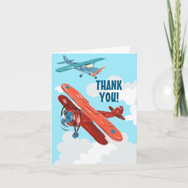 Tarjeta De Agradecimiento Fiesta de cumpleaños de aviones gracias (Anverso)