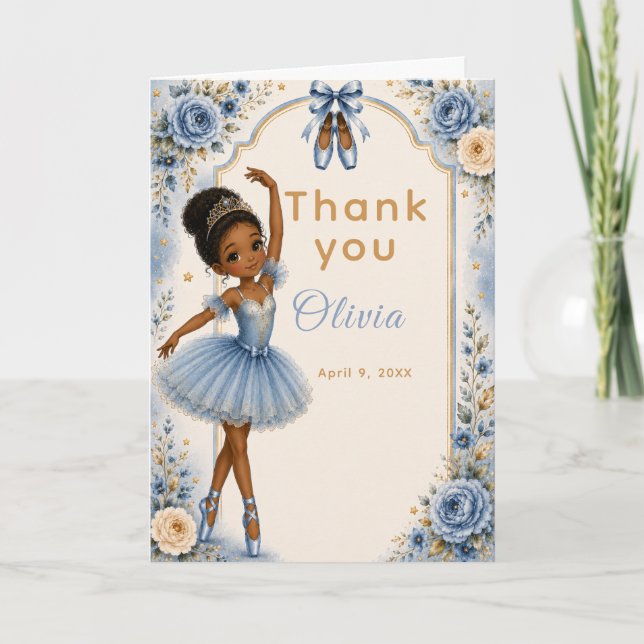 Tarjeta De Agradecimiento Fiesta de cumpleaños de bailarina azul (Anverso)