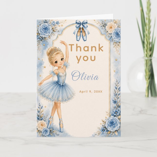 Tarjeta De Agradecimiento Fiesta de cumpleaños de bailarina azul (Anverso)