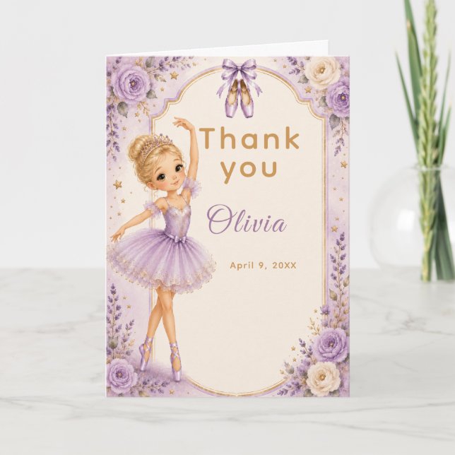 Tarjeta De Agradecimiento Fiesta de Cumpleaños de Bailarina Morada (Anverso)