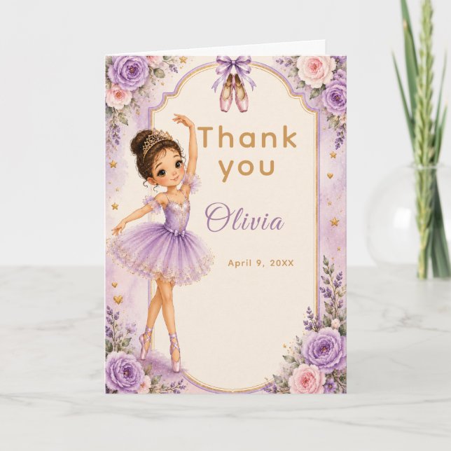 Tarjeta De Agradecimiento Fiesta de Cumpleaños de Bailarina Morada (Anverso)