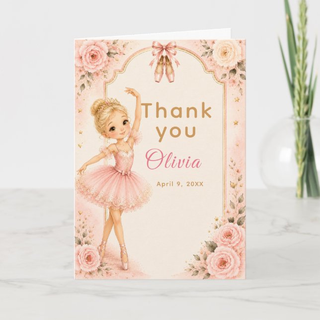Tarjeta De Agradecimiento Fiesta de cumpleaños de bailarina rosa (Anverso)