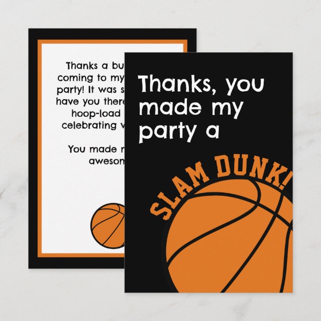 Tarjeta De Agradecimiento Fiesta de cumpleaños de baloncesto de Slam Dunk  (Anverso / Reverso)