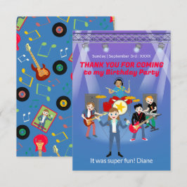 Tarjeta De Agradecimiento Fiesta de cumpleaños de banda de Chica estrella de