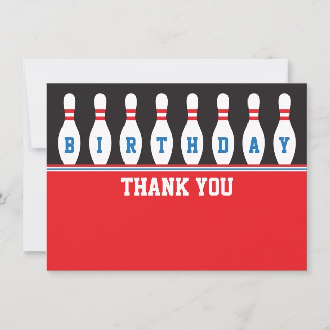 Tarjeta De Agradecimiento Fiesta de cumpleaños de boliche gracias (Anverso)