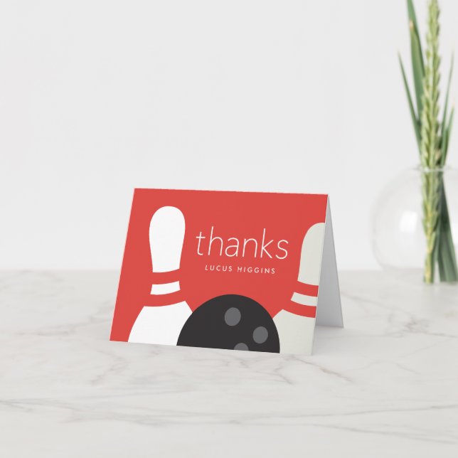 Tarjeta De Agradecimiento Fiesta de cumpleaños de Bowling moderno (Anverso)